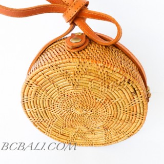 ata grass hand woven circle star design handbag leather strap 